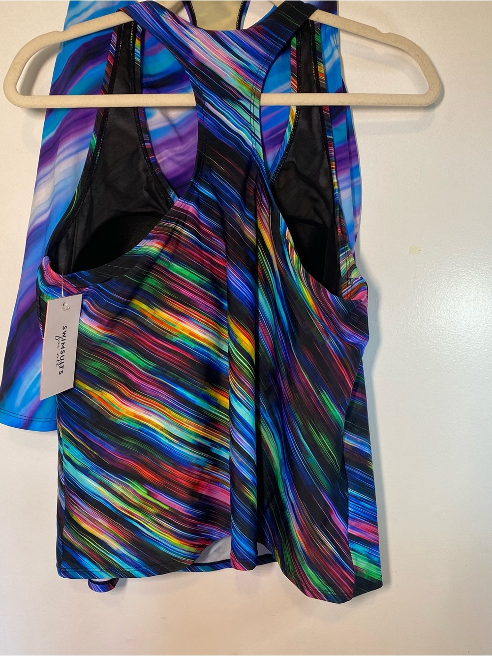2 SWIMSUITS FOR ALL Women’s Size 18 Swim Tops Racerback Built In Bra Purple Blue - Picture 2 of 11